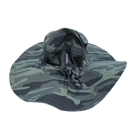 Columbia Camo Green Vented Nylon Bucket Sun Safari Hat Adjustable Omnishade - Picture 2 of 7